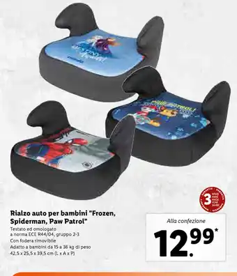 Lidl Rialzo auto per bambini "Frozen, Spiderman,Paw Patrol" offerta