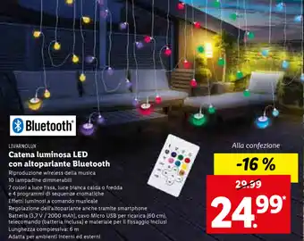Lidl LIVARNOLUX Catena luminosa LED con altoparlante Bluetooth offerta
