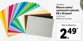 Lidl CREALANDO Blocco carta/ cartoncini colorati 50 o 25 pezzi offerta