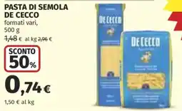 Ipercoop Pasta di semola De Cecco offerta