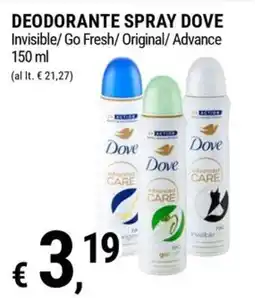 Tre Valli Supermercato Deodorante spray Dove offerta