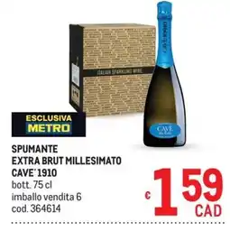 Metro Spumante extra brut millesimato Cave'1910 offerta