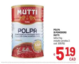 Metro Polpa di pomodoro Mutti offerta