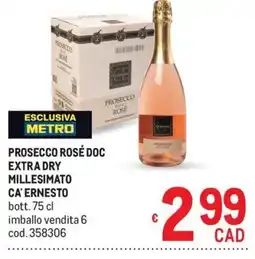 Metro Prosecco Rosé Doc Extra Dry Millesimato Ca' Ernesto offerta