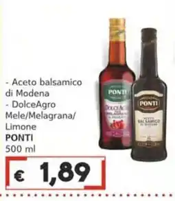 Italy Cash Aceto balsamico di Modena DolceAgro Mele/Melagrana/Limone PONTI offerta