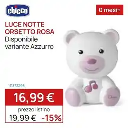 Prenatal Luce Notte Orsetto Rosa offerta