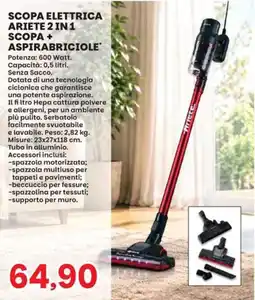 Prix Quality Scopa elettrica Ariete 2 in 1 scopa + aspirabriciole offerta
