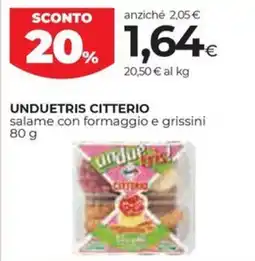 Unicoop Etruria Unduetris Citterio salame con formaggio e grissini offerta