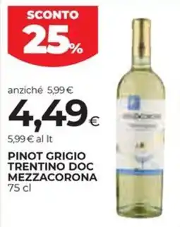 Unicoop Etruria Pinot Grigio Trentino Doc Mezzacorona offerta