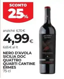 Unicoop Etruria Nero d'Avola Sicilia DOC Quattro Quarti Cantine Ermes offerta