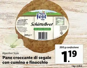 Lidl Alpenfest style pane croccante di segale con cumino e finocchio offerta
