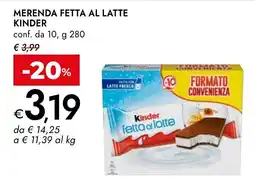 Bennet Merenda fetta al latte Kinder offerta