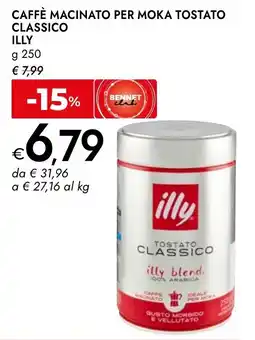 Bennet Caffè macinato per moka tostato classico illy offerta
