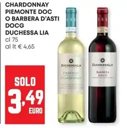 Panorama Chardonnay Piemonte DOC o Barbera d'Asti DOCG Duchessa Lia offerta