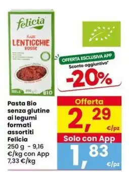 Eurospar Pasta Bio senza glutine ai legumi Felicia offerta