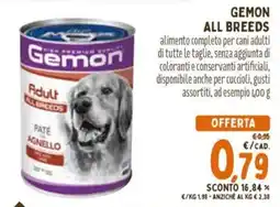 Pet Store Conad Gemon Adult All Breeds Paté Agnello offerta