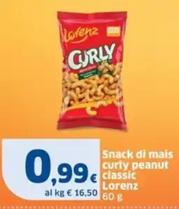 Sigma Snack di mais curly peanut classic Lorenz offerta