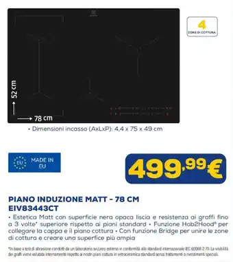 Piano induzione matt - 78 cm
