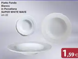 Docks Cash&Carry Piatto Fondo Bianco in Porcellana SUPER WHITE WAVE offerta