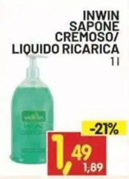 Centro Commerciale Discount Inwin sapone cremoso/liquido ricarica offerta