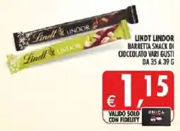 Deco Iperstore Lindt Lindor barretta snack di cioccolato vari gusti offerta