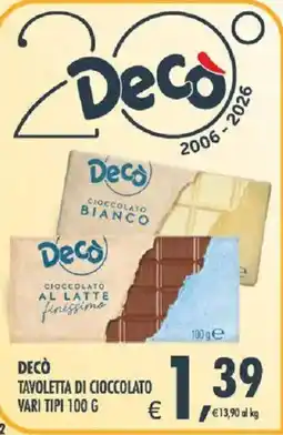 Deco Iperstore Decò Tavoletta di cioccolato vari tipi offerta