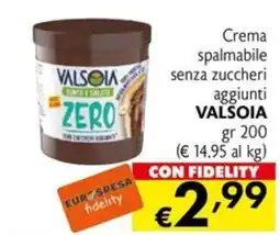 Eurospesa Crema spalmabile senza zuccheri aggiunti Valsoia offerta