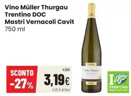 Coop famiglia cooperativa Vino Müller Thurgau Trentino DOC Mastri Vernacoli Cavit offerta