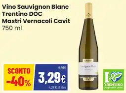 Coop famiglia cooperativa Vino Sauvignon Blanc Trentino DOC Mastri Vernacoli Cavit offerta