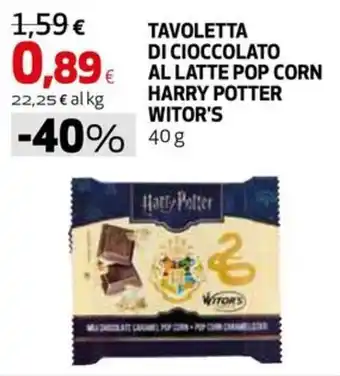 Tavoletta di cioccolato al latte pop corn Harry Potter Witor's
