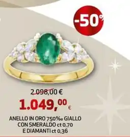 Extracoop Anello in oro 750‰ giallo con smaraldo ct 0,70 e diamanti ct 0,36 offerta