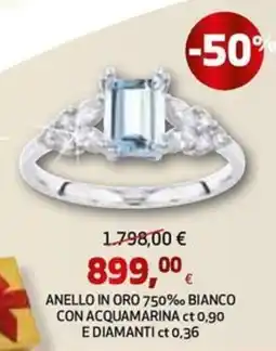 Extracoop Anello in oro 750‰ bianco con acquamarina ct 0,90 e diamanti ct 0,36 offerta