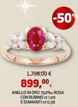 Extracoop Anello in oro 75% rosa con rubino ct 1,00 e diamanti ct 0,36 offerta