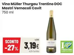 Coop Trentino Vino Müller Thurgau Trentino DOC Mastri Vernacoli Cavit offerta