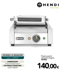 Altasfera Piastra panini versione singola Hendi offerta