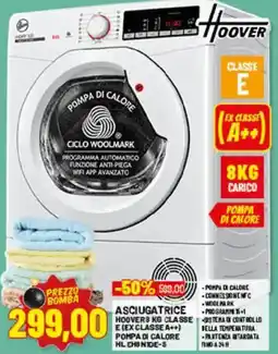 Risparmio Casa Asciugatrice Hoover 8 kg classe E (ex classe A++) offerta