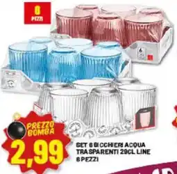 Risparmio Casa Set 6 bicchieri acqua trasparenti 29cl line offerta