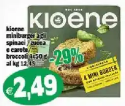 Il Castoro Supermercati Kioene miniburger agli spinaci/zucca e carote broccoli offerta