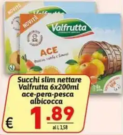 Ipercarni Succhi slim nettare Valfrutta ace-pera-pesca albicocca offerta