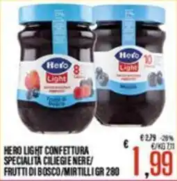 Supermercati EffePiù Hero Light confettura specialità ciliegie nere/frutti di bosco/mirtilli offerta