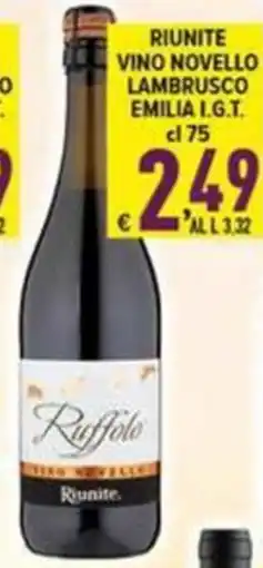 Iper Triscount Vino novello lambrusco emilia i.g.t. riunite offerta