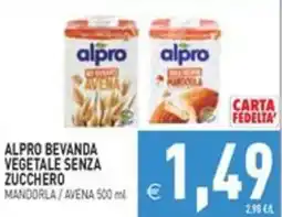 Pim Supermercati Alpro bevanda vegetale senza zucchero mandorla / avena offerta