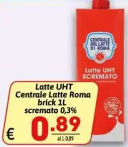 Ipercarni Latte UHT Centrale Latte Roma scremato 0,3% offerta