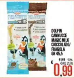 Supermercati EffePiù Dolphin cannucce magic milk cioccolato/fragola offerta