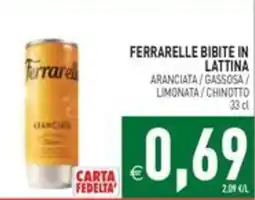 Pim Supermercati Ferrarelle bibite in lattina aranciata offerta
