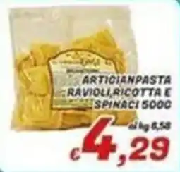 Idromarket Artisanpasta ravioli ricotta e spinaci offerta