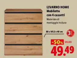 Lidl Livarno Home Mobiletto con 4 cassetti offerta