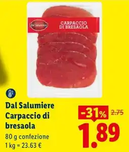 Lidl Dal Salumiere Carpaccio di bresaola offerta