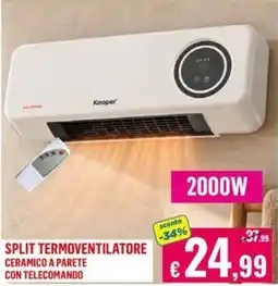 Satur Split termoventilatore ceramico a parete Kooper offerta