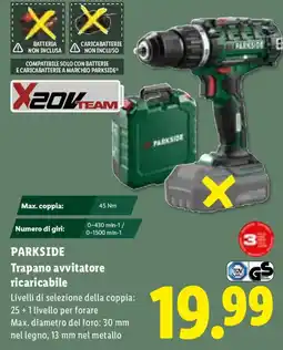 Lidl Trapano avvitatore ricaricabile Parkside offerta